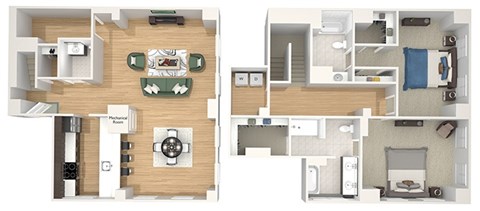 Floor plan for 2 beds, 2.5 baths, 2010 sqft